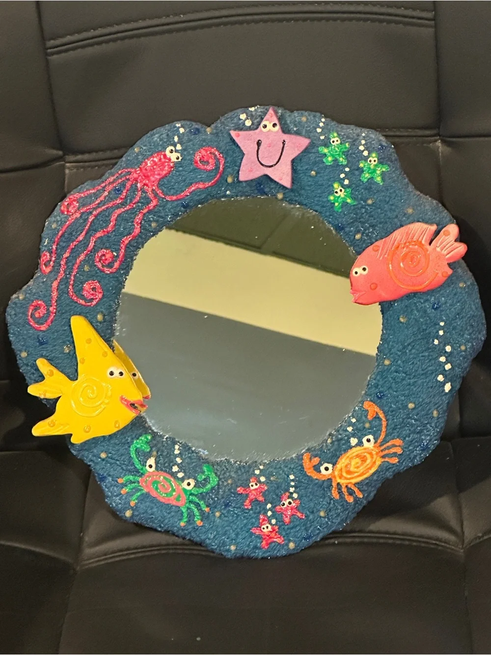 Kids Sea Creature Handheld Mirror - Blue with Yellow & Pink Accents
